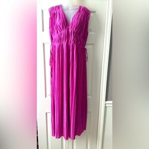 Endless Rose Pleated Ruched Waist Maxi Orchid Color Dress Style JJ1398D NWT